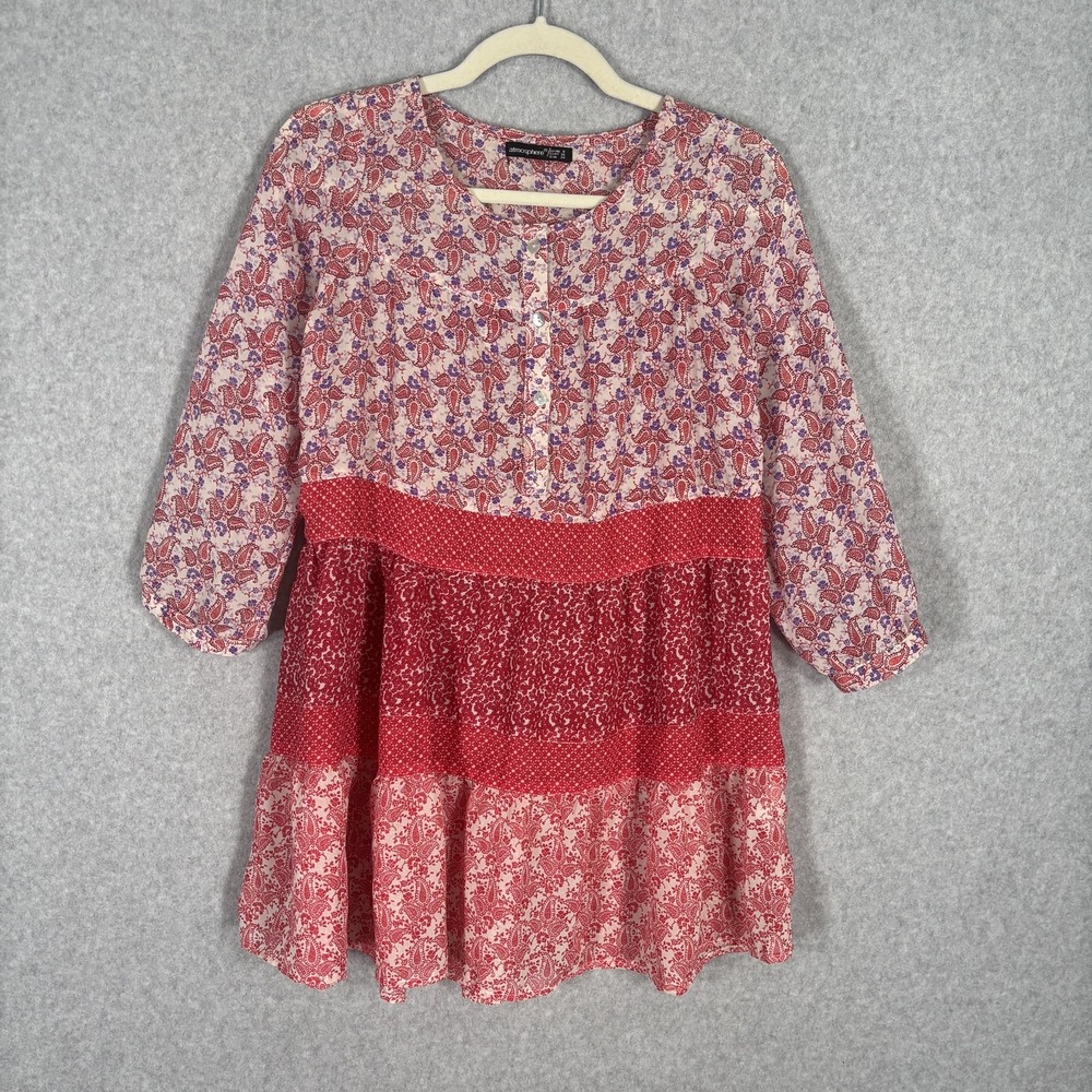 Atmosphere Babydoll Tunic Dress 6 Paisley Tiered Patchwork Peasant Boho Festival